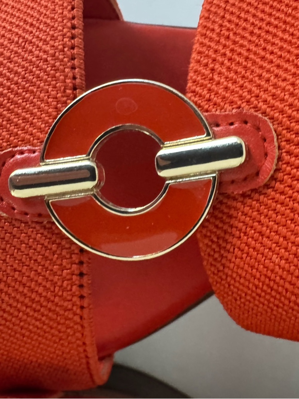 Anne Klein Orange Wedge Slide Sandals with Gold Ring Accent - Picture 4 of 4